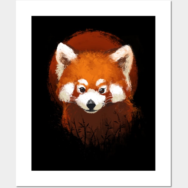 Red panda sunset - Cute Fluffy Animal - Ink Painting Wall Art by BlancaVidal